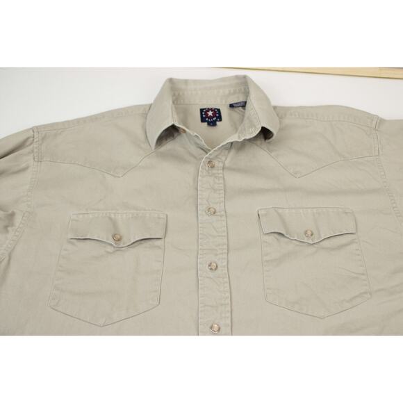 Panhandle Slim Beige Pearl Snap Button Down Shirt Men L Western Long Sleeve - Picture 10 of 13